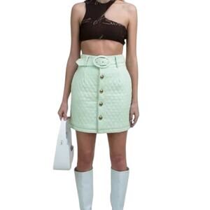 NWD House Of Sunny Mid Century Quilt Skirt Pistachio Green Vegan Leather